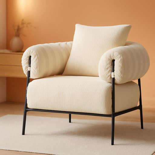 Modern Velvet Accent Chair, Upholstered Comfy Reading Chair, Fabric Large Lazy Arm Chair with Soft Cushion, Metal Frame Lounge Sofa Chair for Living Room, Bedroom, Balcony, Beige