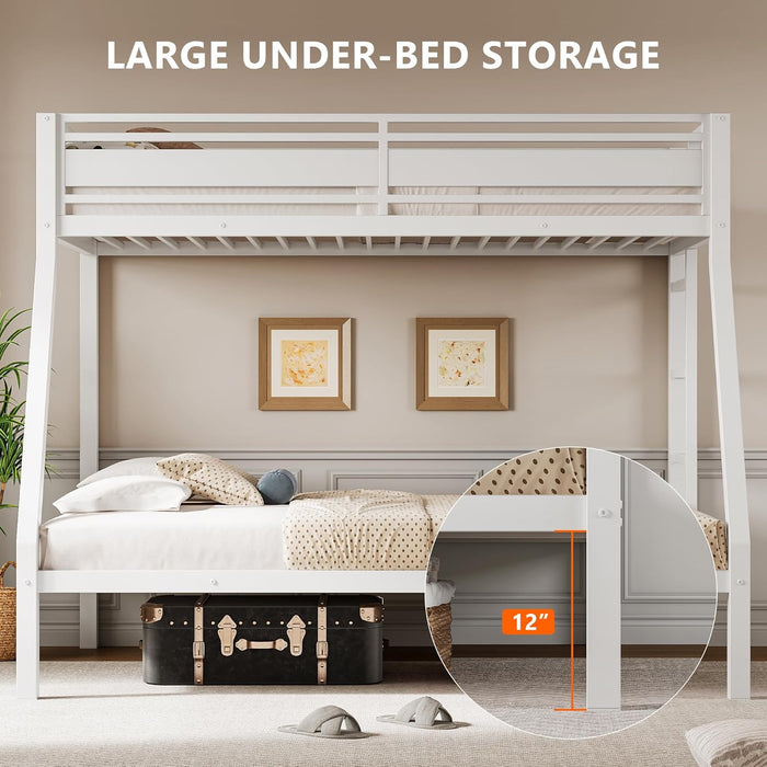 White Metal Bunk Bed TwinOverFull HeavyDuty Railings
