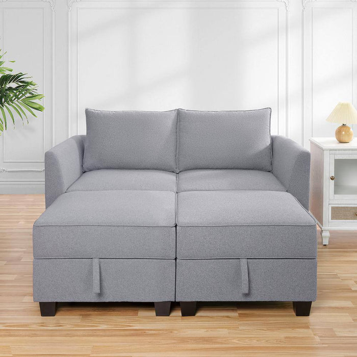 Gray Linen 56.1 In. W Straight Arm Sectional Sofa - Sofa Couch for Living Room/Office