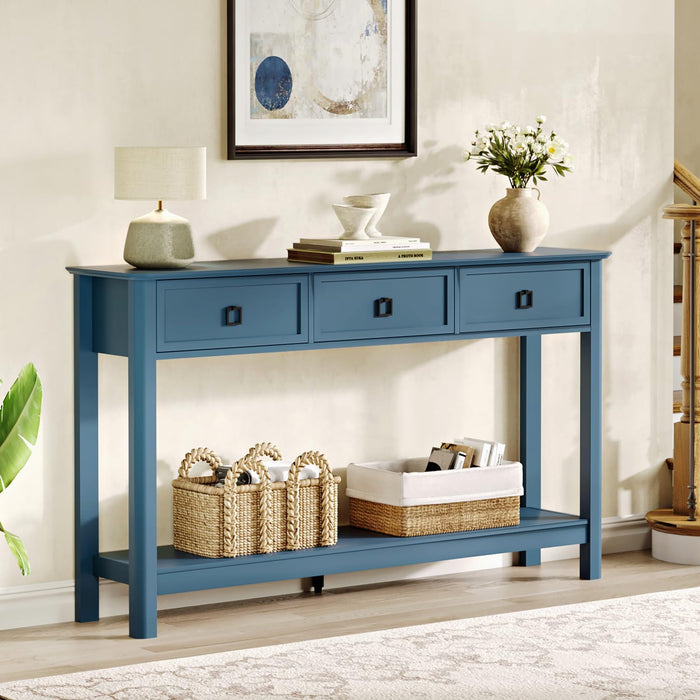 53.1" Console Table with 3 Drawers, Modern Entryway Table, 2-Tier Narrow Long Sofa Table behind Couch Table for Living Room, Hallway, Blue