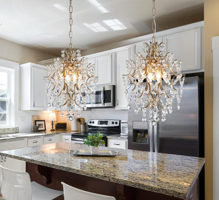 Crystal Chandeliers Pendant Light Brass Finish 13In
