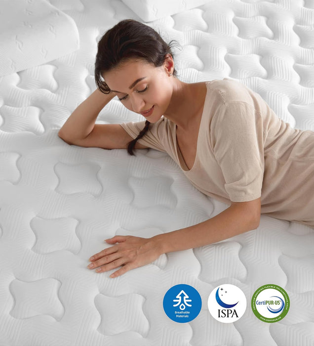 Full Mattress,Memory Foam Hybrid 12 Inch Full Size Springs Mattresses with Individual Pocket Spring for Pain Relief,Medium Firm White Full Mattresses,Certipur-Us Certified.