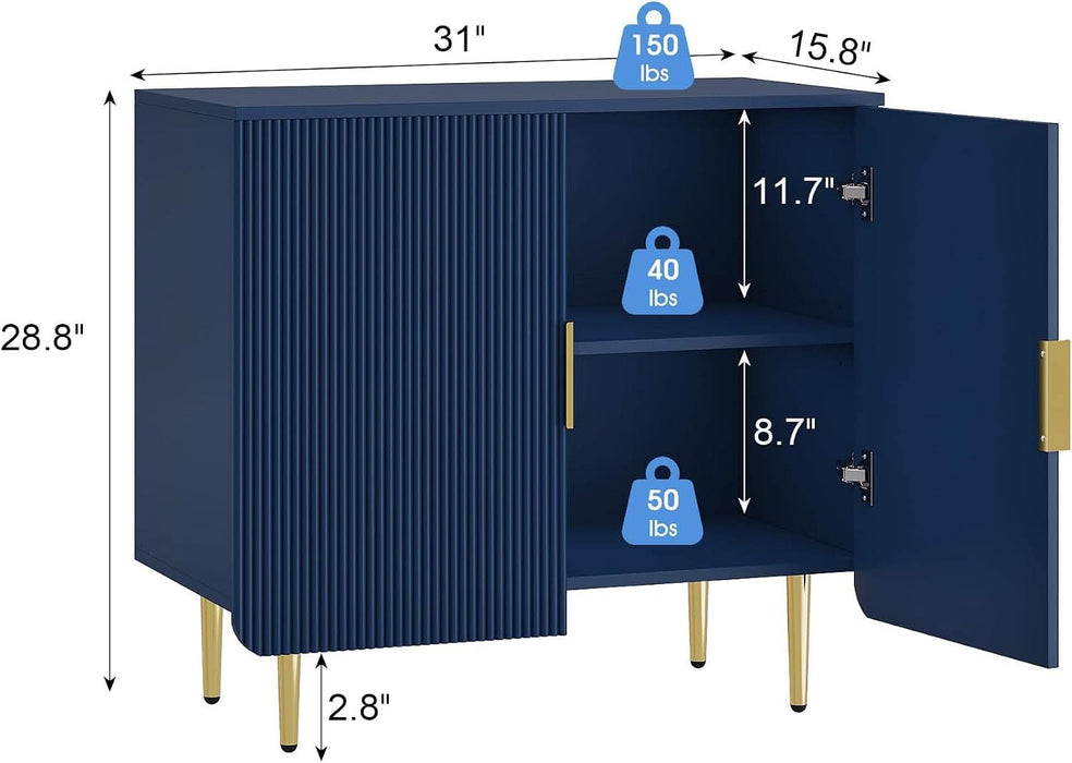 31" Fluted Buffet Cabinet,Modern Sideboard Cabinet with Storage,Blue