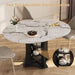 Extendable Dining Table Marble for 4–6 (White Marble) | White Faux Marble Dining Table, Modern Marble Kitchen Table, round Dining Table for Kitchen, Living Room, Dining Room ﻿