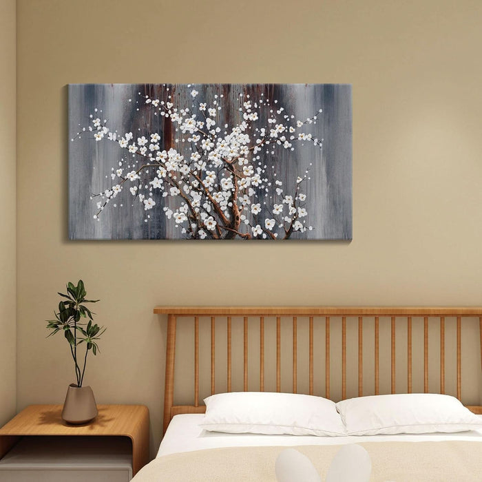 Wall Art for Living Room Large Modern Wall Decor Canvas Paintings for Wall Decorations White Flower Brown Bedroom Office Artwork Plum Blossom Art Prints Framed