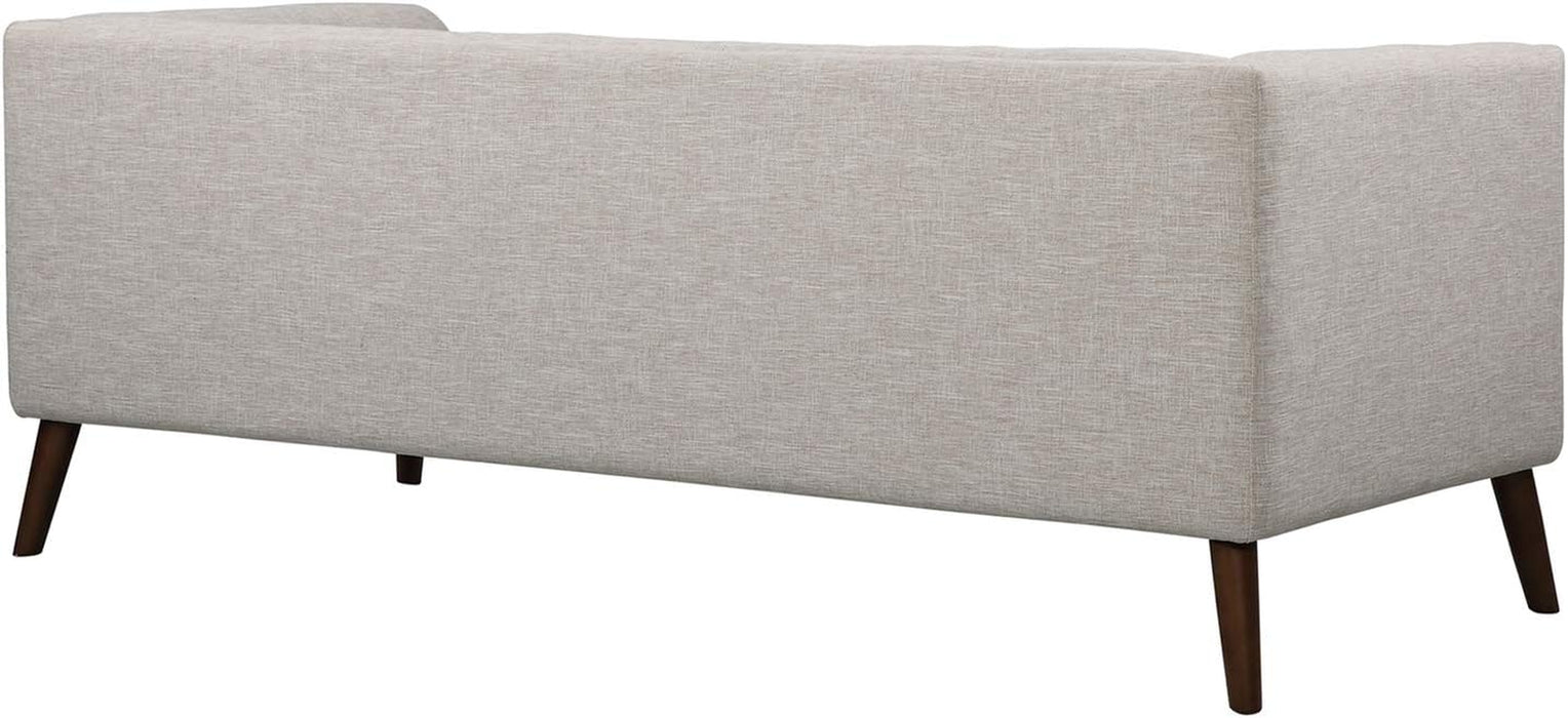 Dark Grey Linen Sofa: Walnut Wood Legs, Modern Style