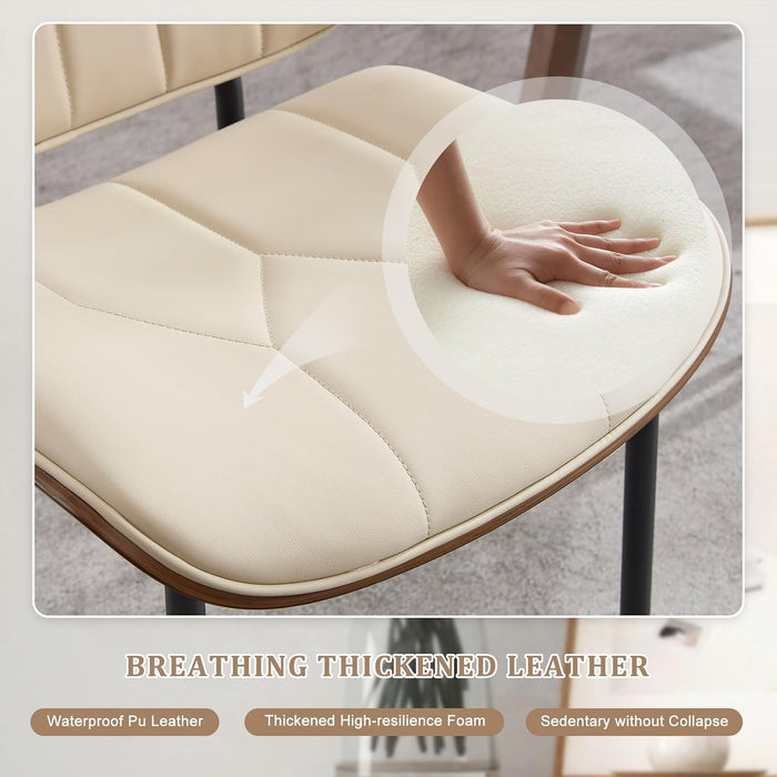 BV Mid Century Dining Chairs Set of 4, PU Leather Bentwood, Beige