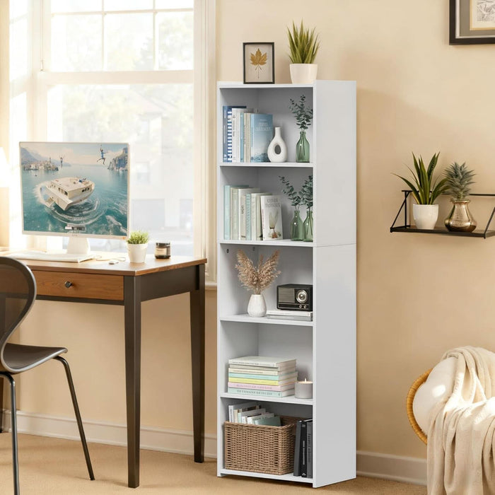 5-Tier Shelf Bookcase, Freestanding Wood Storage Display Open Bookshelf for Home Office, White