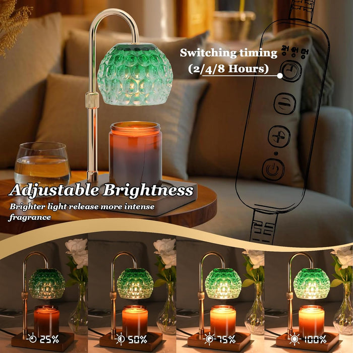 Candle Warmer Lamp Timer - Christmas Gifts for Women Mom, House Warming Gifts New Home Decor Modern Farmhouse Decor, Glass Candle Warmer Wax Melt with 2 Bulbs Green