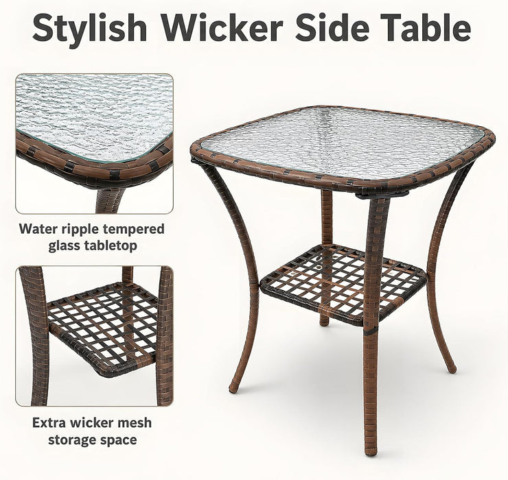 3 Piece Wicker Patio Furniture Set, Outdoor Swivel Chairs Set of 2