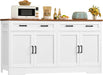 63" Buffet Cabinet with Storage, Large Sideboard Buffet Cabinet with 2 Adjustable Shelves and 4 Doors, Modern Farmhouse Coffee Bar for Kitchen, Living Room, White