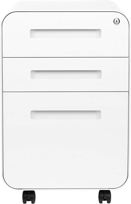 White Filing Cabinet with Lock & Wheels