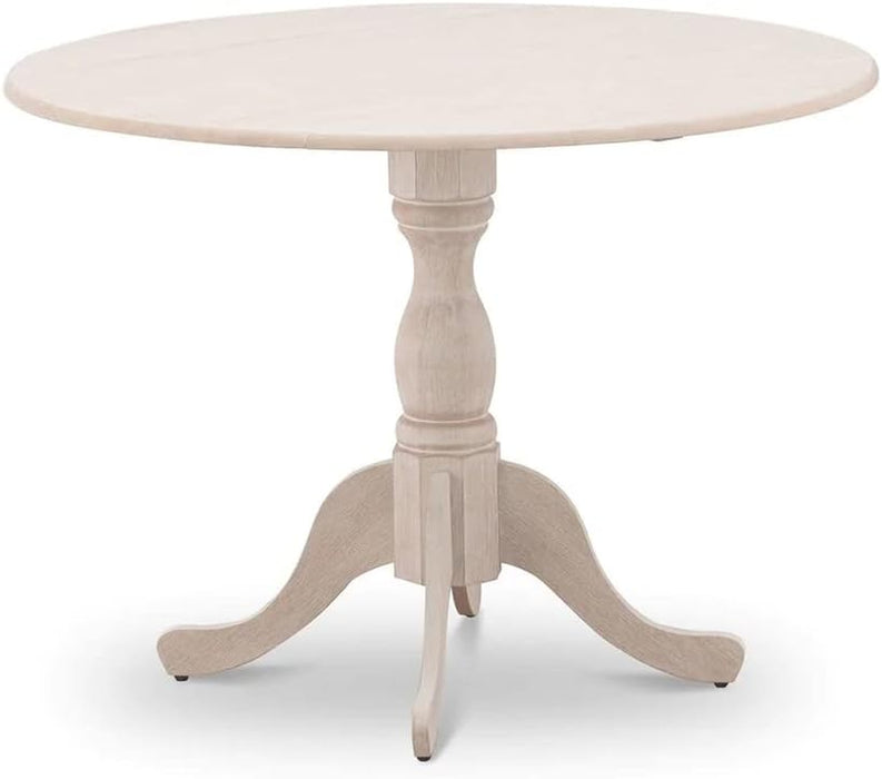 DMT-ABC-TP Dublin Kitchen Dining Table - a round Wooden Table Top with Dropleaf & Pedestal Base, 42X42 Inch, Wirebrushed Buttercream | Kitchen