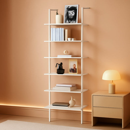 Matte White IndustrialGrade Bookshelf With Six Shelves