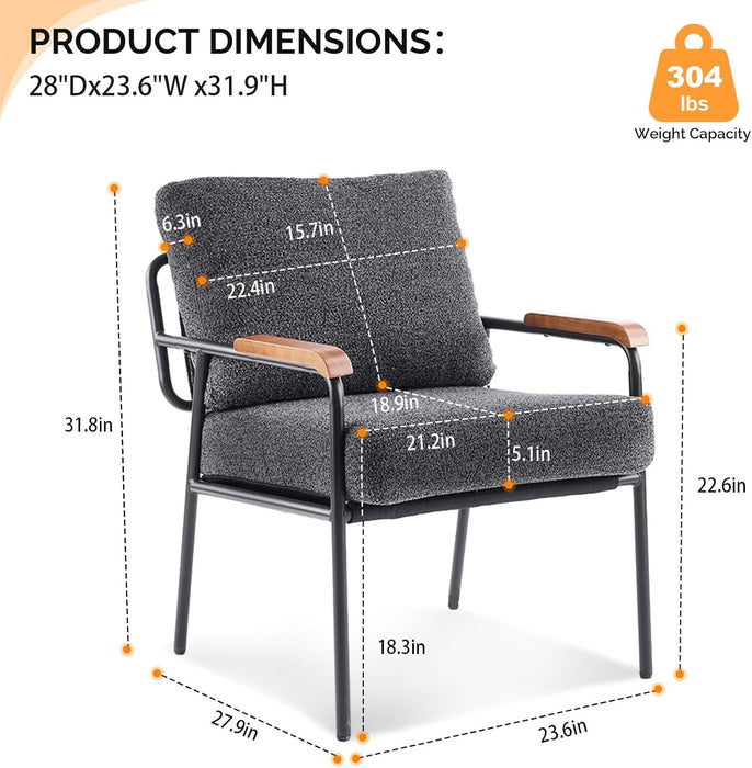 Contemporary Vintage Armchairs Linen Grey Wood Armrests