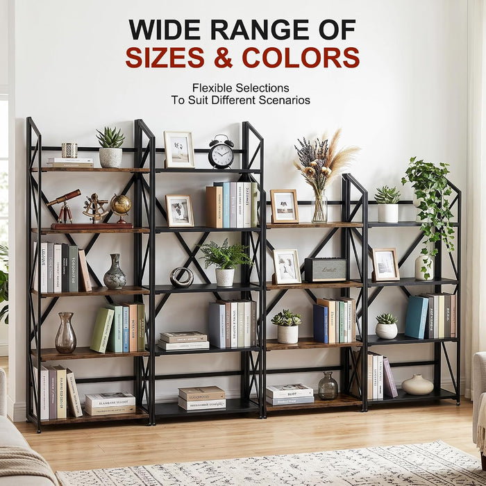 5 Tier Folding Bookshelf, No Assembly Foldable Storage Shelves, Brown