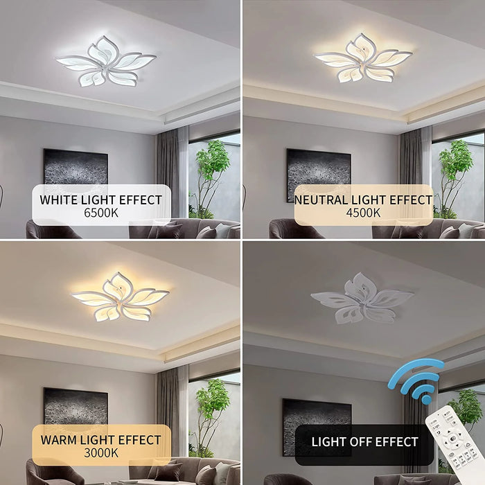 Modern White Ceiling Light, Dimmable LED Flush Mount Light, Remote Control Lamp for Living Room Dining Bedroom Kitchen