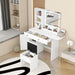 Vanity Desk Set with Mirror and LED Lights, Makeup Table with 2 Drawers & 1 Cabinet, Power Outlet, Storage Cushioned Stool, Dressing Table for Bedroom (White)
