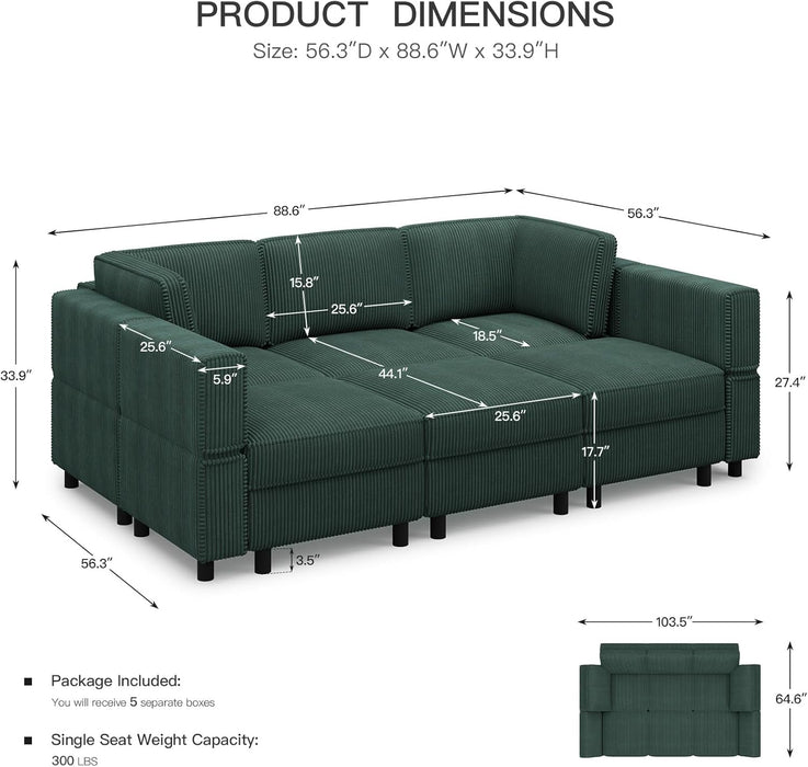 Green Modular Sectional Sofa Featuring Deep Storage