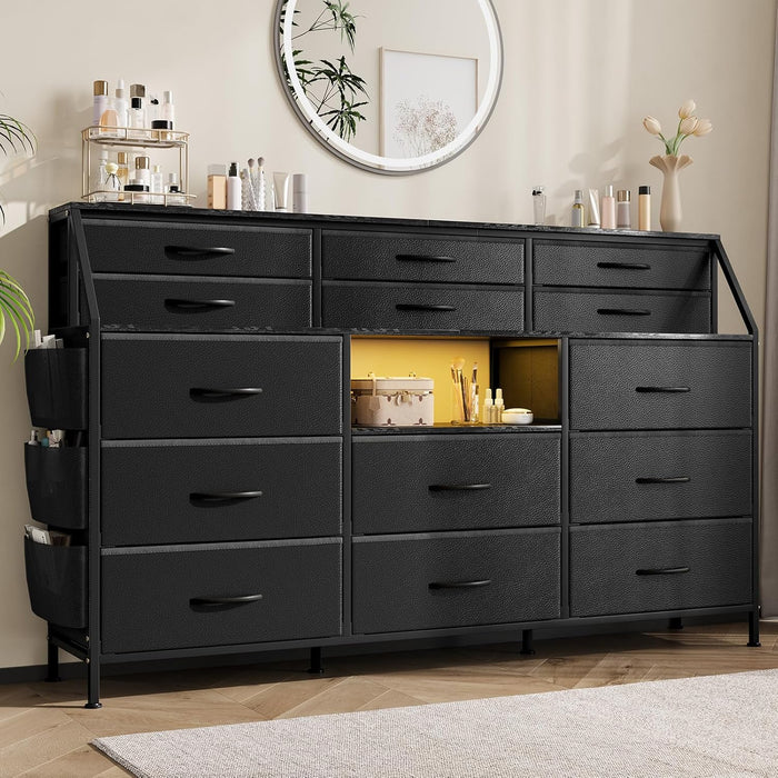 FiftyFiveInch Dresser With Fourteen Drawers And Shelves