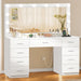 46" Vanity Desk with Glass Top & Lights Mirror, 3 Adjustable Lighting Color, Makeup Vanity with 9 Drawers and 12 LED Lights, Dressing Table for Bedroom, Vanity for Girls, White