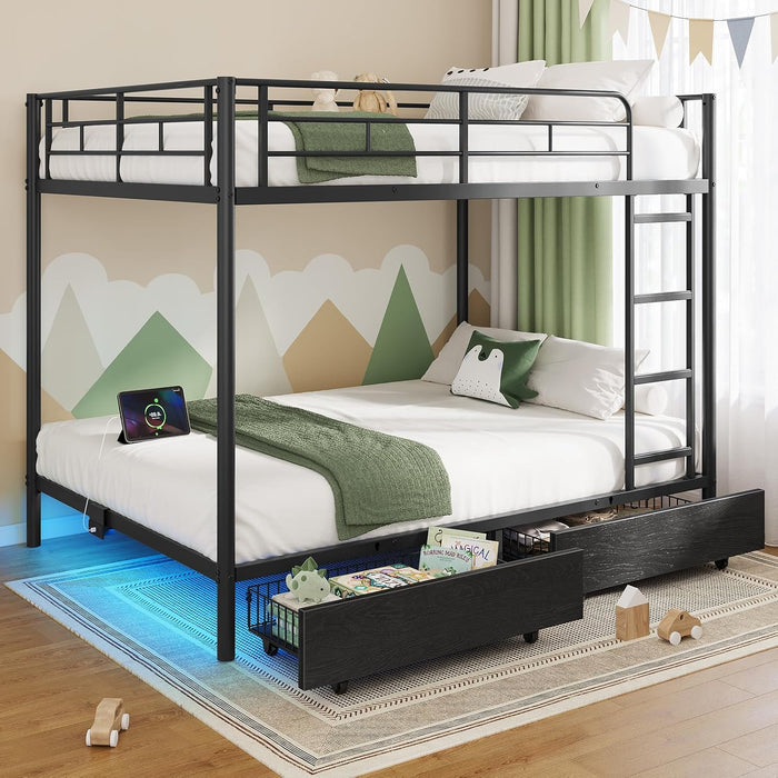 Metal Bunk Bed FullOverFull USB Charging MatteBlack