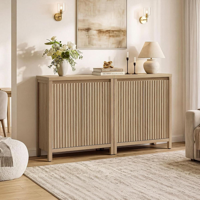 Sideboard Buffet Cabinet with Storage, Fluted Credenza Buffet Table