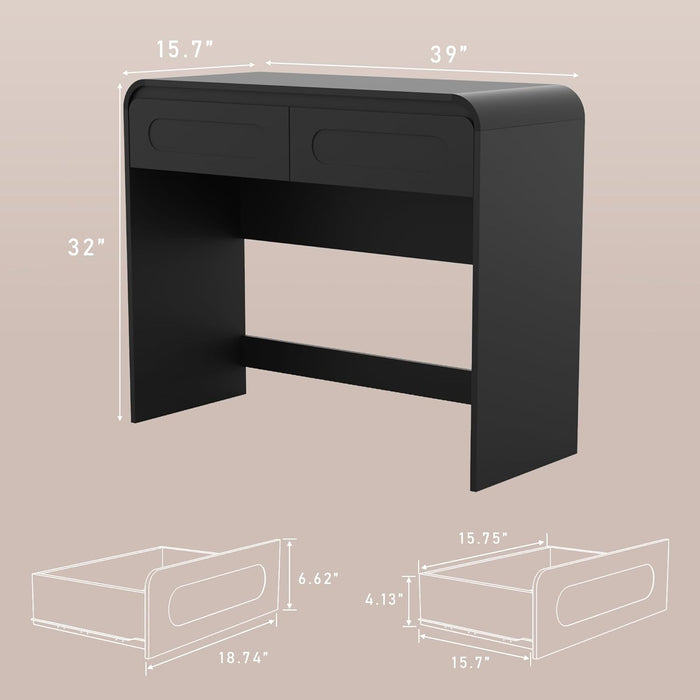 Vanity Desk, Makeup Vanity Desk with 2 Drawers and Storage Desktop Space, Modern Makeup Vanity Dressing Table with Curved Profile Design, Black Makeup Computer Writing Desk for Home Office Bedroom