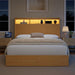 Full Size Bed Frame with Headboard and Storage Drawers, Full Platform Bed Frame with LED Lights and Charging Station, Fluted Wood Grain Design, No Box Spring Needed, Oak