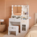 Vanity with Mirror and Lights, Makeup Vanity Table with Charging Station, Cute Vanity Set with Comfortable Bench, Dressing Table with 3 Storage Compartments, 39.8Inch, White