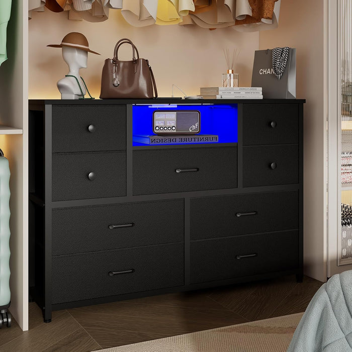 Charcoal Nine Drawer Wardrobe TV Entertainment LED