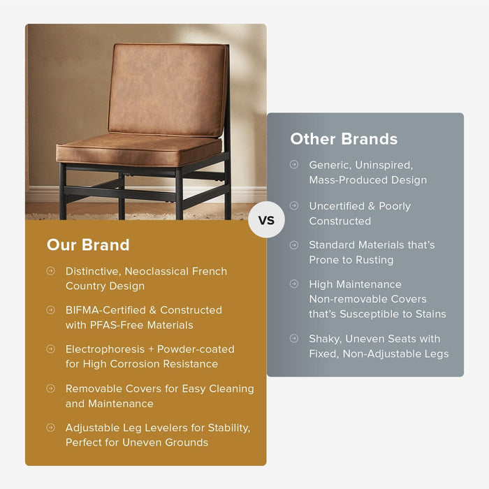 Odelia Dining Chairs, Kitchen Chairs, Dining Room Chairs, Black Dining Chairs, Sturdy Bifma-Certified Rust-Free Metal Frame and Removable Cushion Covers (2, Pecan Brown Faux Leather, One Size)