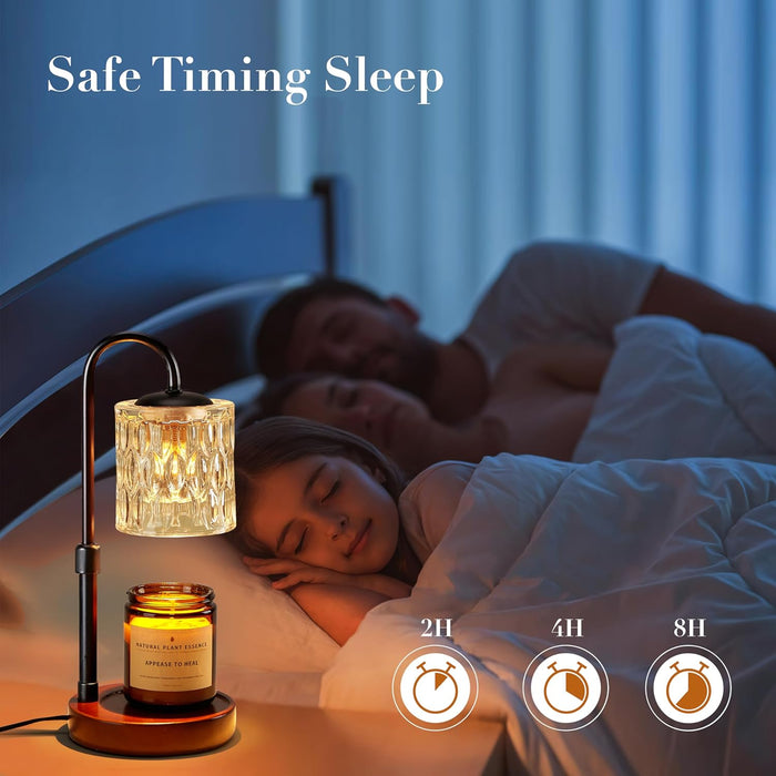 Dimmable Candle Warmer Lamp with Timer, Height Adjustable Electric Candle Wax Warmer, Christmas Birthday Gifts for Women Mom, House Warming Gifts New Home Room Decor, Walnut Solid Wood Base