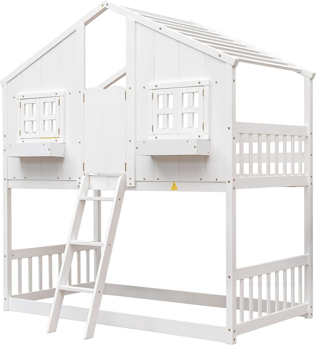 White PremiumQuality Pinewood Luxury Twin Bunk Bed