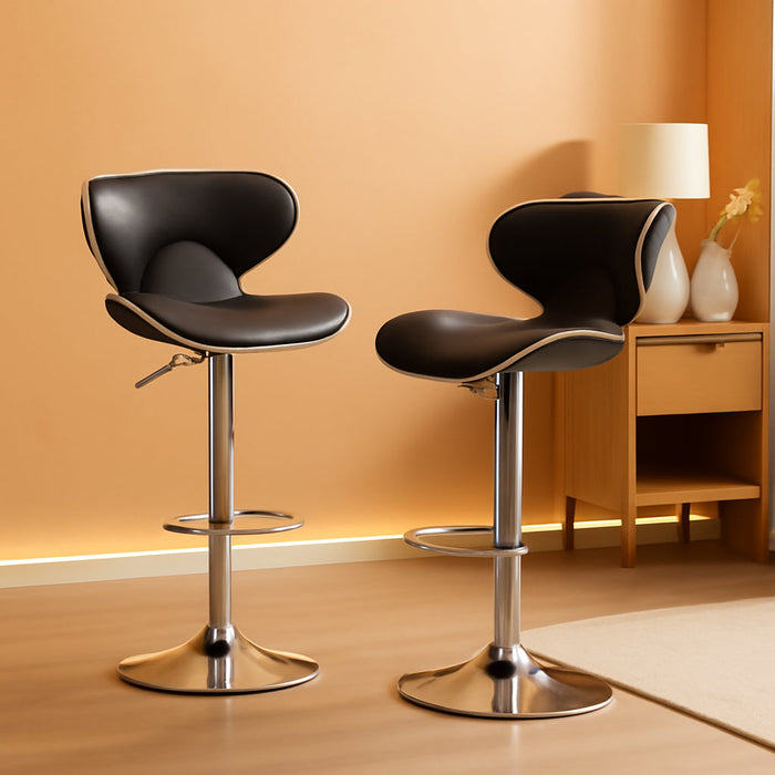 Masaccio Cushioned Leatherette Upholstery Airlift Swivel Barstool, Set of 2, Grey