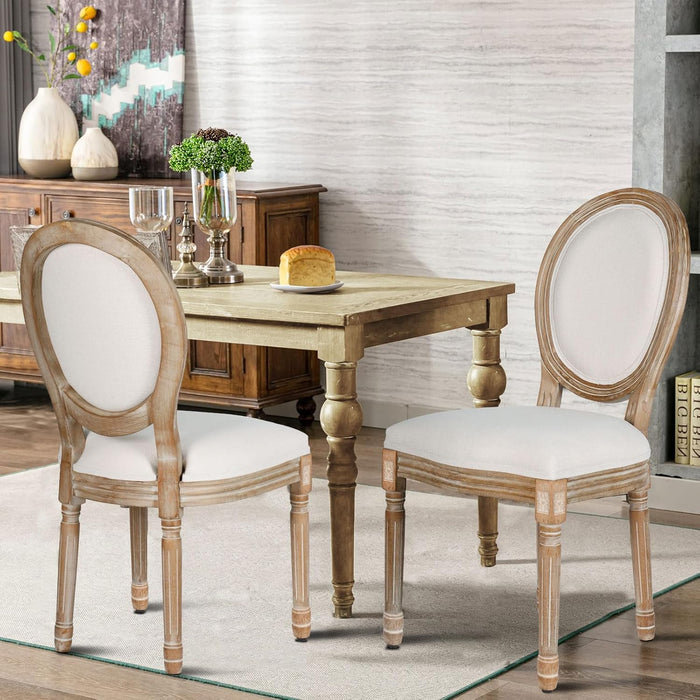 Dining Chairs Set of 2 Beige Fabric Square Back with Solid Wood Legs and Frame for French Country Kitchen Dining Room