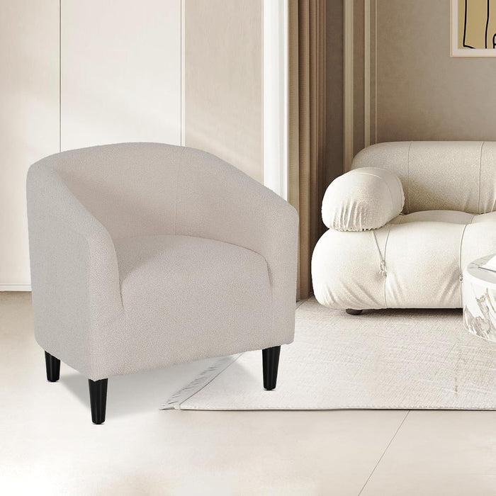 Modern Barrel Accent Chair, Furry Cozy Reading Arm Chair for Adults, Soft Comfy Upholstered Sofa Armchair for Corner, Living Room, Bedroom, Reception Room, Grey