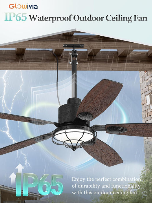52" Outdoor Ceiling Fan with Lights, IP65 Waterproof Gazebo Fan with 3CCT Remote Control 6-Speeds Reversible DC Motor,Plug in Hanging Ceiling Fan for Patio Porch Pergola(Black)