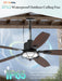 52" Outdoor Ceiling Fan with Lights, IP65 Waterproof Gazebo Fan with 3CCT Remote Control 6-Speeds Reversible DC Motor,Plug in Hanging Ceiling Fan for Patio Porch Pergola(Black)