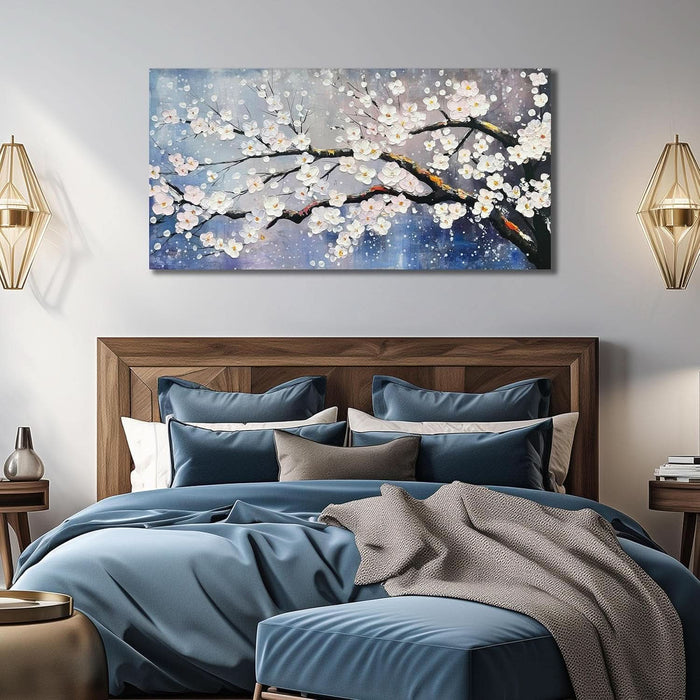 Plum Blossom Painting Wall Art for Living Room Blue and White Wall Art for Office Women Modern Art Wall Decor Bedroom Size 20 X 40 Inch