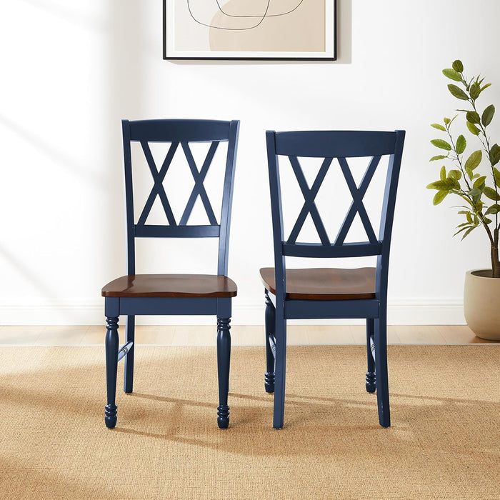 Shelby Traditional Wood X-Back Dining Room Chairs Set of 2, Kitchen Chair, Navy