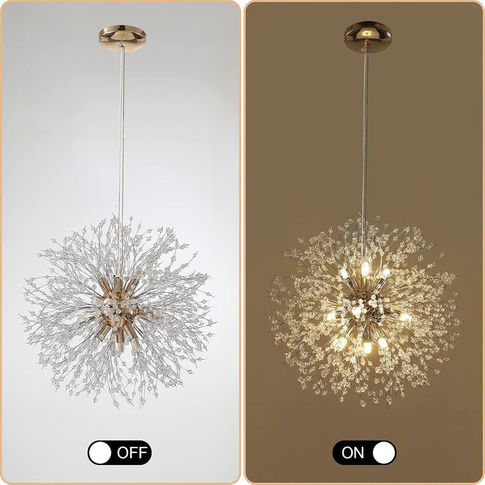 19.9" Gold Modern Crystal Chandeliers Firework, Bubble Chandelier Lighting for Bathroom Dining Room Bedroom Kitchen Island Living Room Light Fixture, 9-Light Gold Hanging round Chandalier