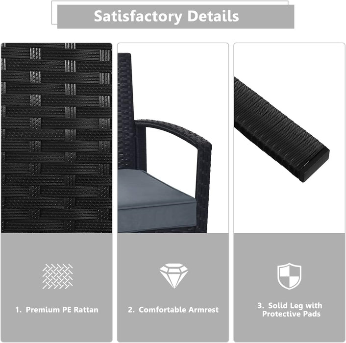 4PCS Patio Rattan Furniture Set, Outdoor Wicker Conversation Set with Tempered Glass Coffee Table, Seat Cushions, Ideal for Poolside Balcony Porch Backyard