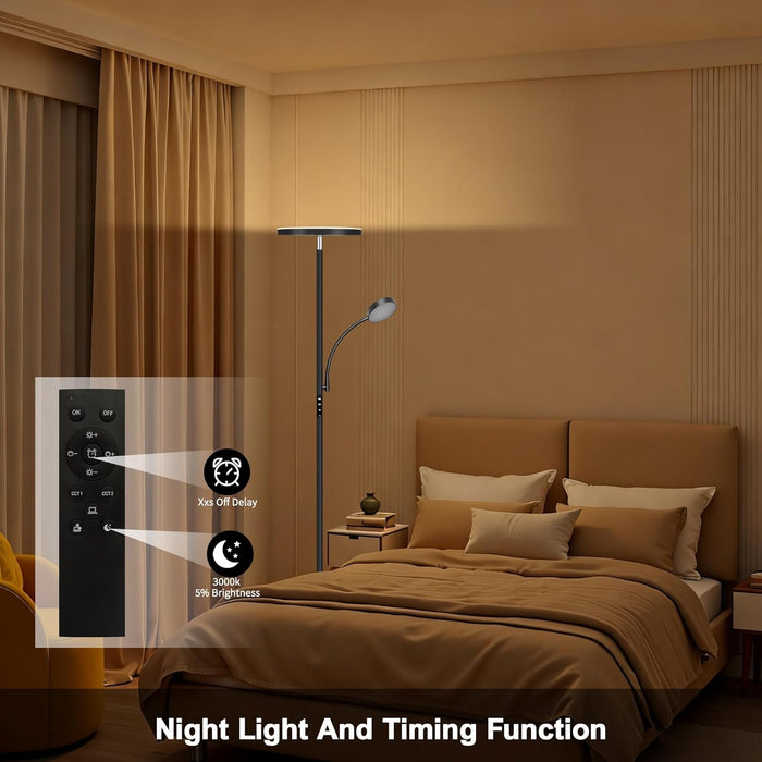 Floor Lamp-42W/4200Lm Super Bright Floor Lamp,Dimmable 2-In-1 LED Floor Lamp for Bedroom,Torchiere Floor Lamps with Remote & Touch Control,69" Tall Standing Lamp for Living Room,Office,Reading,Black
