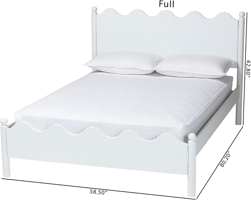 Malaya Modern White Wood Full Platform Bed with Scalloped Edges