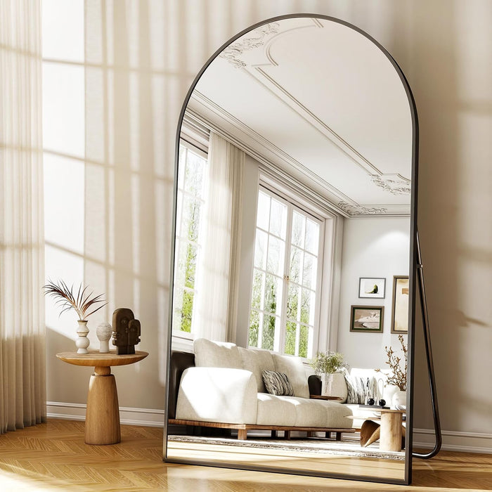 46"X76" Extra Large Arched Full Length Mirror - Leaning Mirror Arch Wall-Mounted Mirrors - Aluminum Alloy Frame Modern Simple Home Decor - for Living Room Bedroom Cloakroom