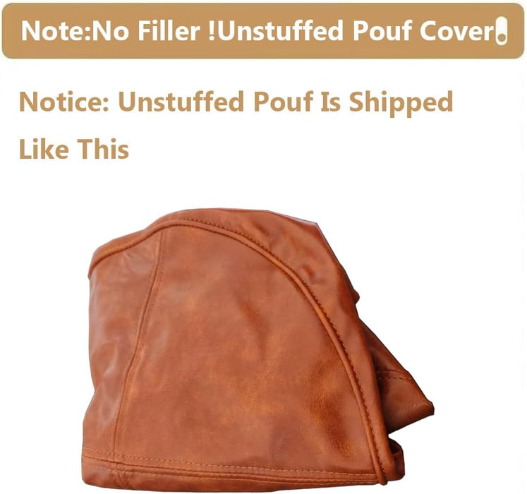 Faux Leather Pouf Cover,Unstuffed Pouf Ottoman Round,Φ19.7X13.7 Mid-Century Moroccan Large Floor Storage Foot Rest Bean Bag for Living Room Bedroom,Brown