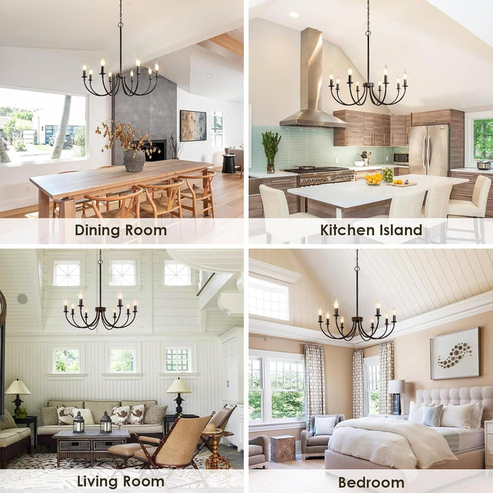 8-Light Black Chandeliers for Dining Room, Dining Room Light Fixtures, Farmhouse Candle Chandeliers for Kitchen, Living Room, Foyer, Entryway, Staircase