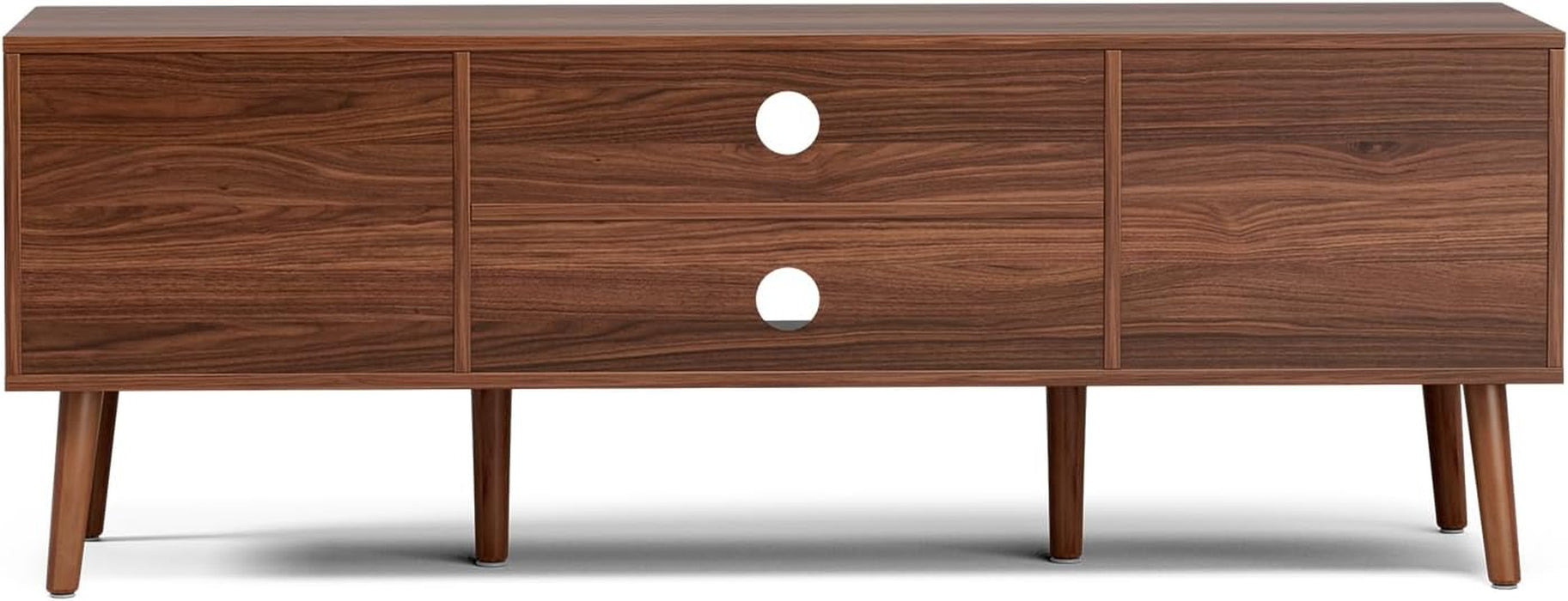 TV Stand for Living Room, Mid Century Modern Entertainment Center for 55/60 Inch Tvs, TV Console with Fluted Door Cabinets and Open Shelves, for Bedroom, Walnut