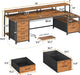 Home Office Desk with File Drawer & Power Outlet, 75'' Large Computer Desk with 5 Drawer, Storage Shelves, Monitor Shelf and Led Lights, 23.6" W Desktop Gaming Desk, Rustic Brown